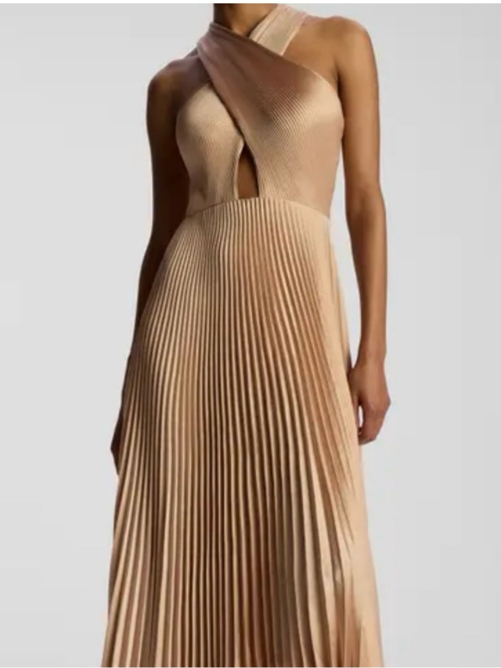 A.L.C. One-Shoulder Pleated Dress in Beige